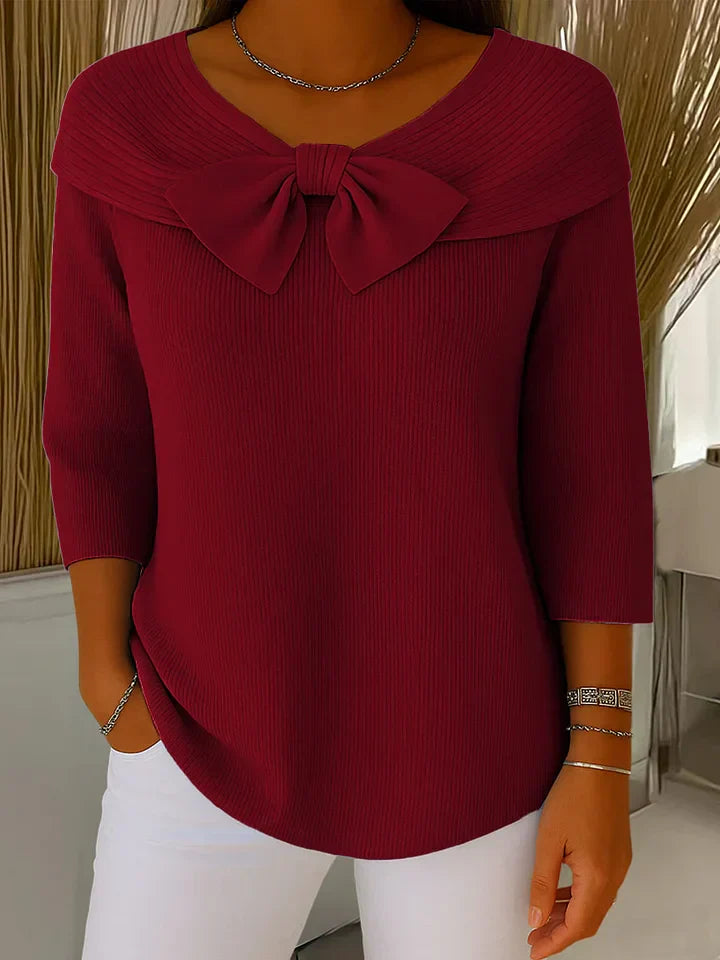 Shirley – Women's Sweater with Bow and Round Neckline