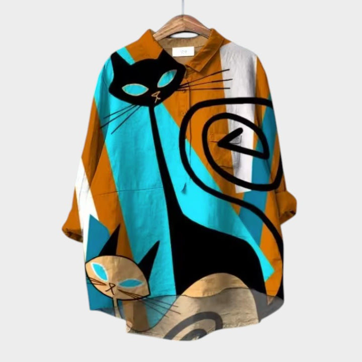 Ivy | Oversized Blouse with Colourful Cats