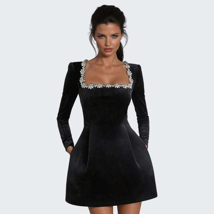 Alicia | Embellished Velvet Mini Dress