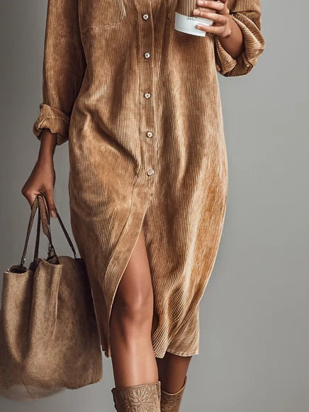 Vivienne | Corduroy Midi Dress with Chest Pockets