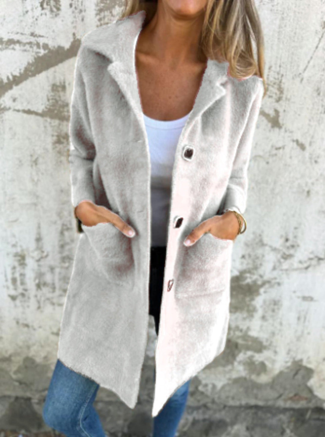 Morwenna | Long Sleeve Button Coat with Pockets