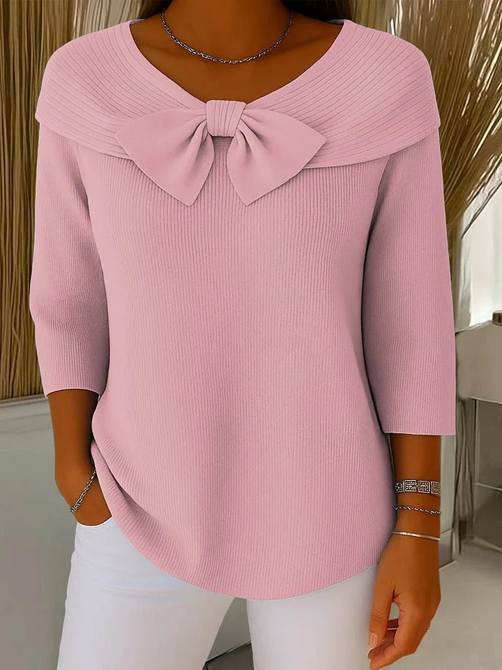 Shirley – Women's Sweater with Bow and Round Neckline