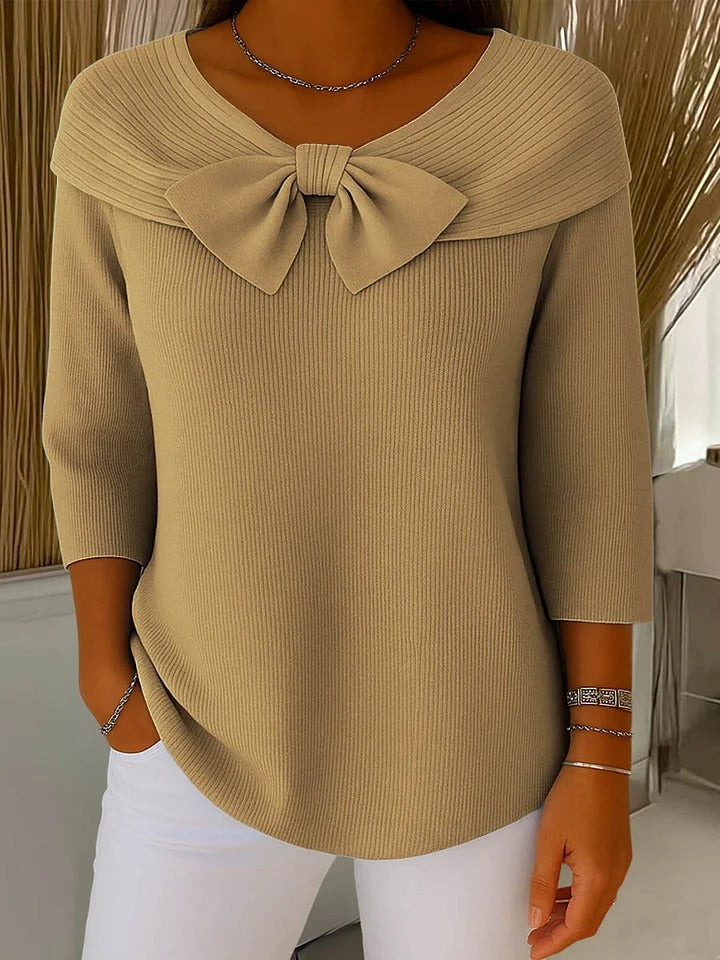 Shirley – Women's Sweater with Bow and Round Neckline